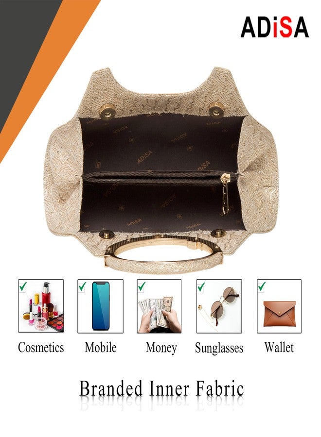 ADISA Women Girls Clutch Bag Purse Handbag Wedding Bridal (Gold) - Image 4